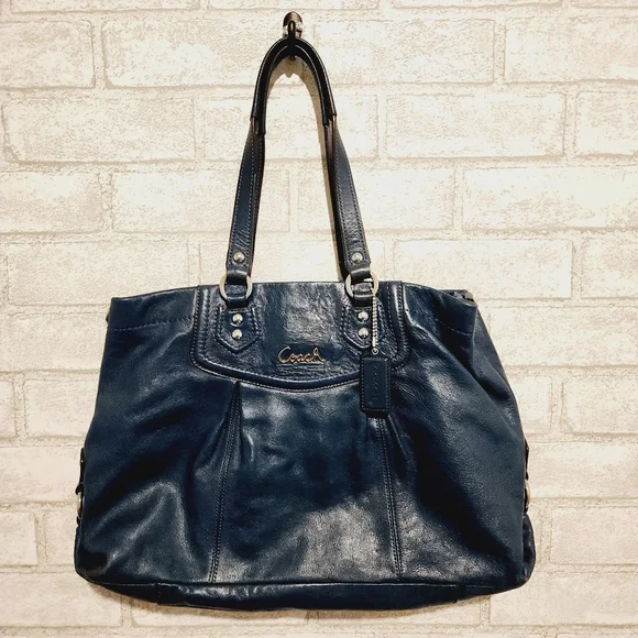 Coach Dark Teal Leather Tote - Picture 7 of 10